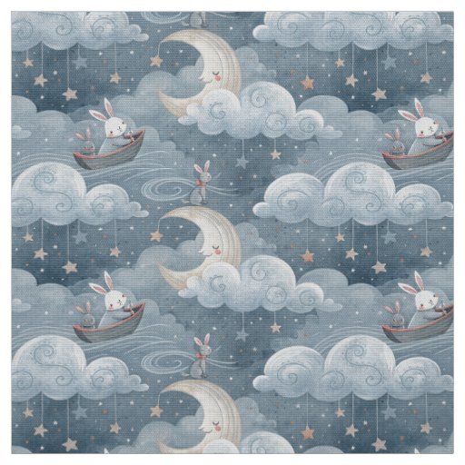 Vintage rabbit pattern blue rabbits print material fabric