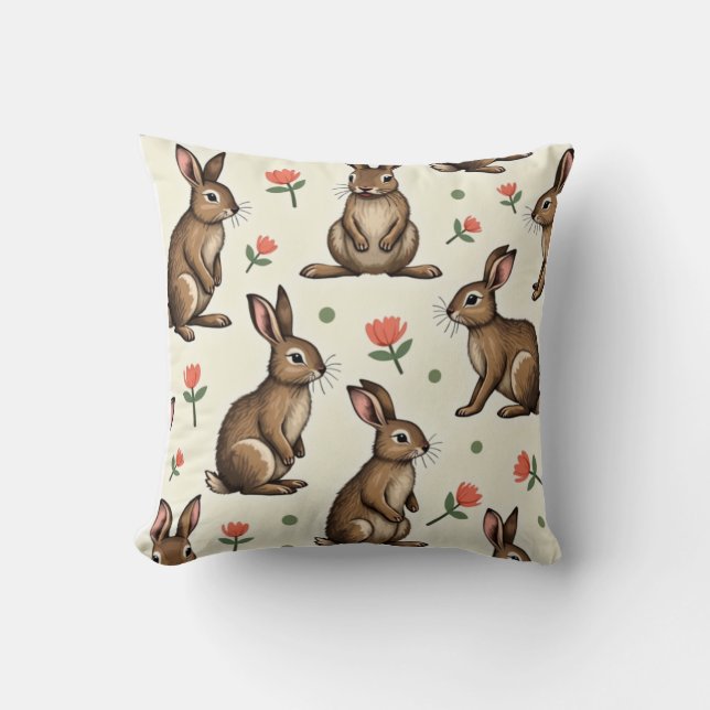 Vintage rabbit pattern  throw pillow (Front)