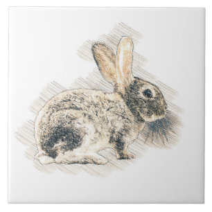 Vintage Rabbit Pencil Etching Ceramic Tile
