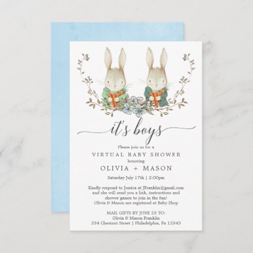 Vintage Rabbit Virtual Baby Shower Invitation Twin