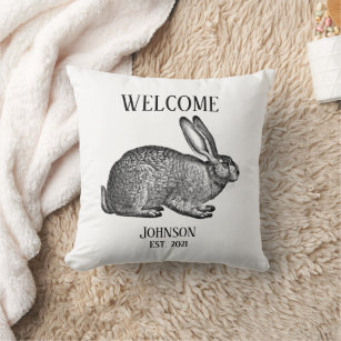 Vintage Rabbit Welcome Throw Pillow