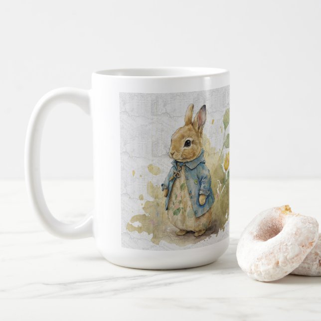   vintage  rabbit with flowers Coffee Mug (With Donut)