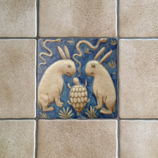 Vintage Rabbits and Reptiles Antique Reproduction Ceramic Tile