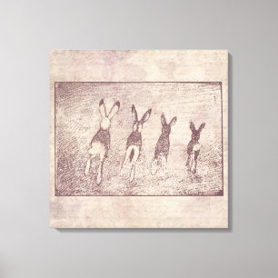 Vintage Rabbits Bunny Art & Floral Flower Script Canvas Print