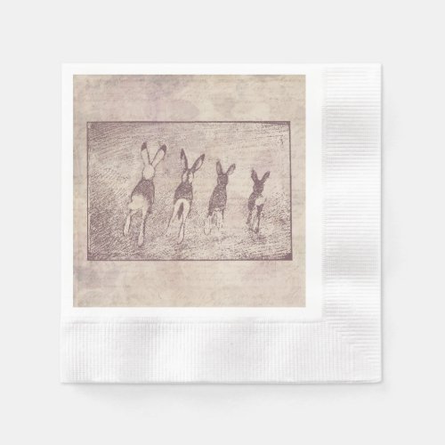 Vintage Rabbits Bunny Art  Floral Flower Script Napkins