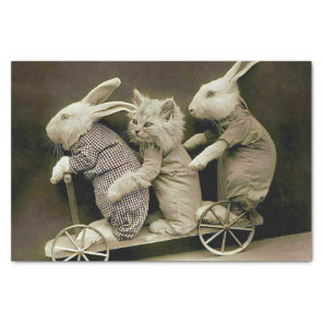 Vintage Rabbits & Cat on Toy Scooter Tissue Paper