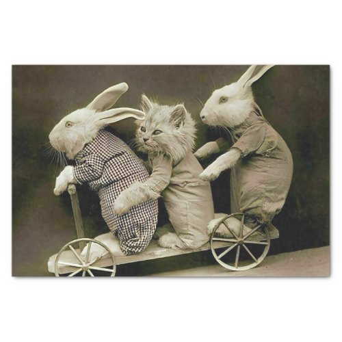 Vintage Rabbits  Cat on Toy Scooter Tissue Paper