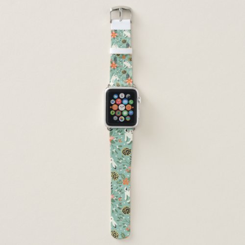 Vintage Rabbits Christmas Floral Elements Apple Watch Band