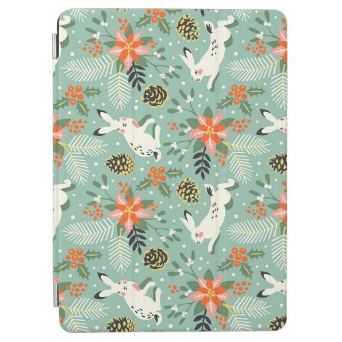 Vintage Rabbits Christmas Floral Elements iPad Air Cover