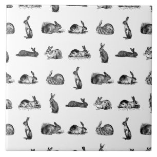 Vintage Rabbits Classic Bunnies CUSTOM BG COLOR Ceramic Tile