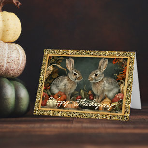 Vintage Rabbits in Garden Thanksgiving Foil Holiday Card