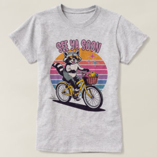 Vintage Raccoon Biking See Ya Soon Retro Sunset T-Shirt