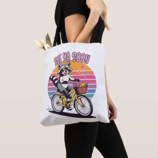 Vintage Raccoon Biking See Ya Soon Retro Sunset  Tote Bag