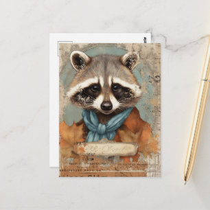 Vintage Raccoon Collage Postcard