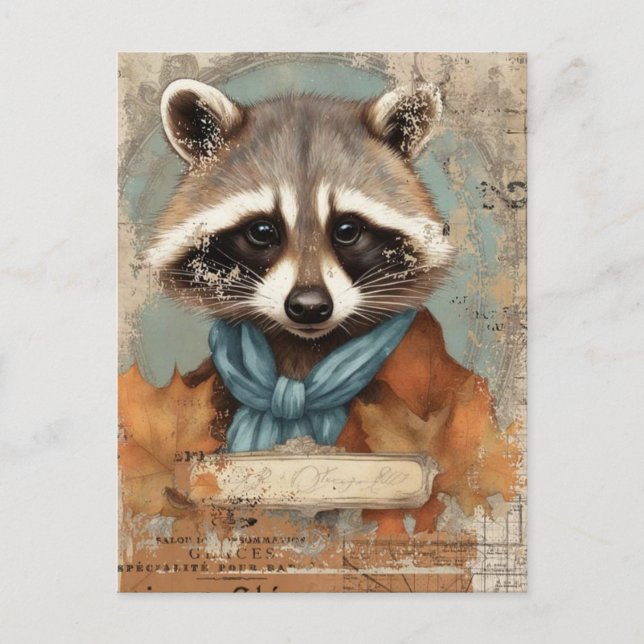 Vintage Raccoon Collage Postcard (Front)