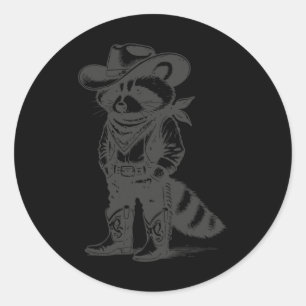 Vintage Raccoon Cowboy Cowgirl Trash Panda Western Classic Round Sticker
