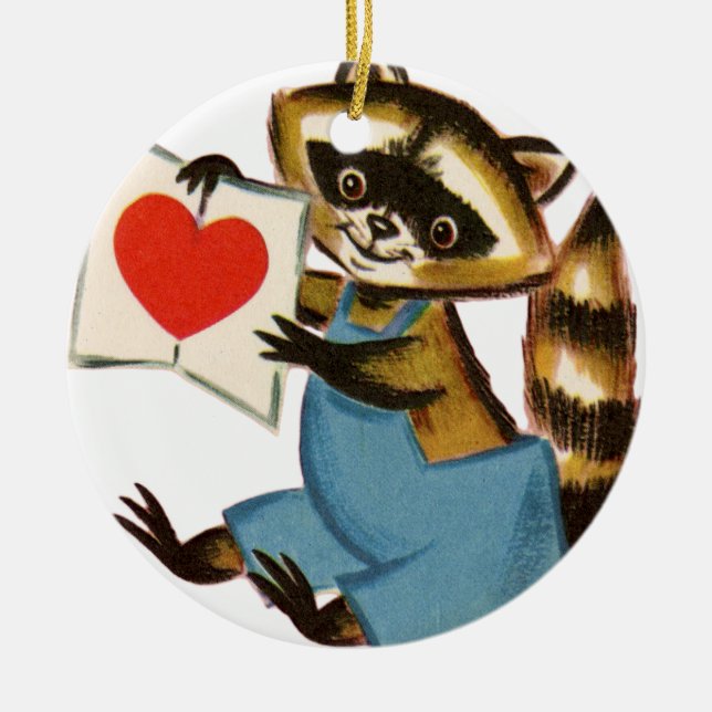 Vintage Raccoon Love Ceramic Ornament (Front)