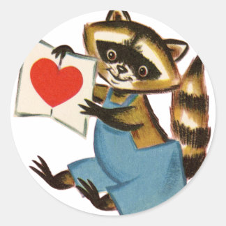 Vintage Raccoon Love Classic Round Sticker