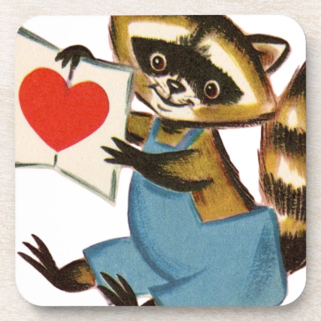 Vintage Raccoon Love Coaster (Front)
