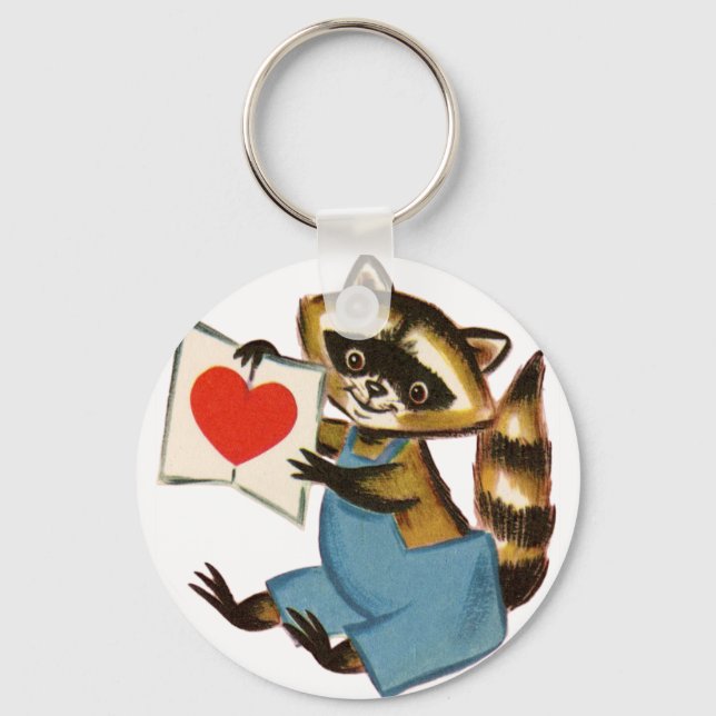 Vintage Raccoon Love Keychain (Front)