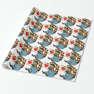 Vintage Raccoon Love Wrapping Paper