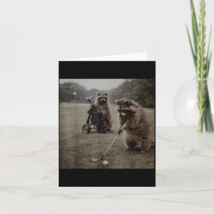 Vintage Raccoon Playing Golf Golfer Golf Lovers Card