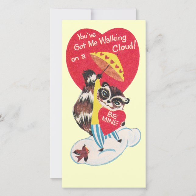 Vintage Raccoon Valentine Holiday Card (Front)