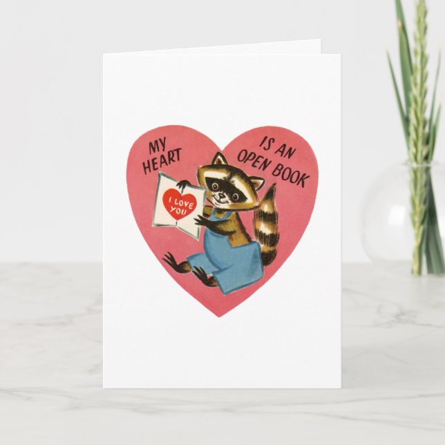 Vintage Raccoon Valentine Holiday Card (Front)