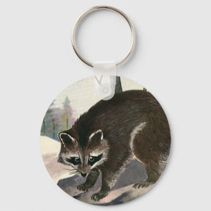 Vintage Raccoon, Wild Animal Forest Creatures Keychain