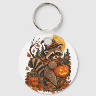 Vintage Raccoon Witch Halloween Pumpkin Fall Autum Keychain