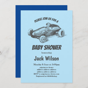 vintage, race car baby shower invitation