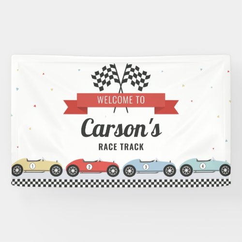 Vintage Race Car Birthday Backdrop Banner