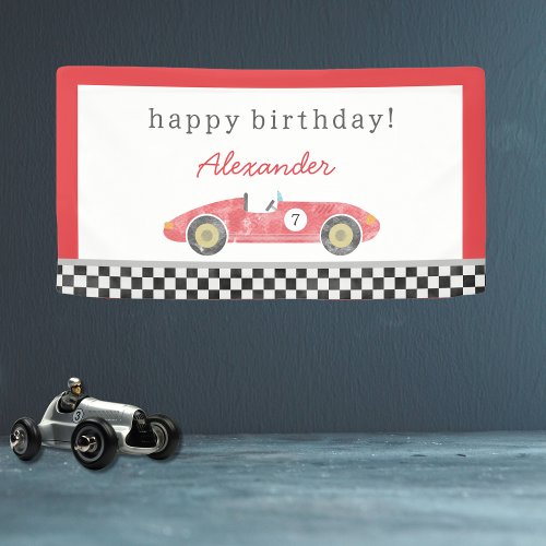 Vintage race car birthday banner