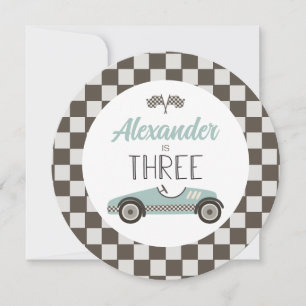 Vintage Race car birthday charger plate insert Invitation