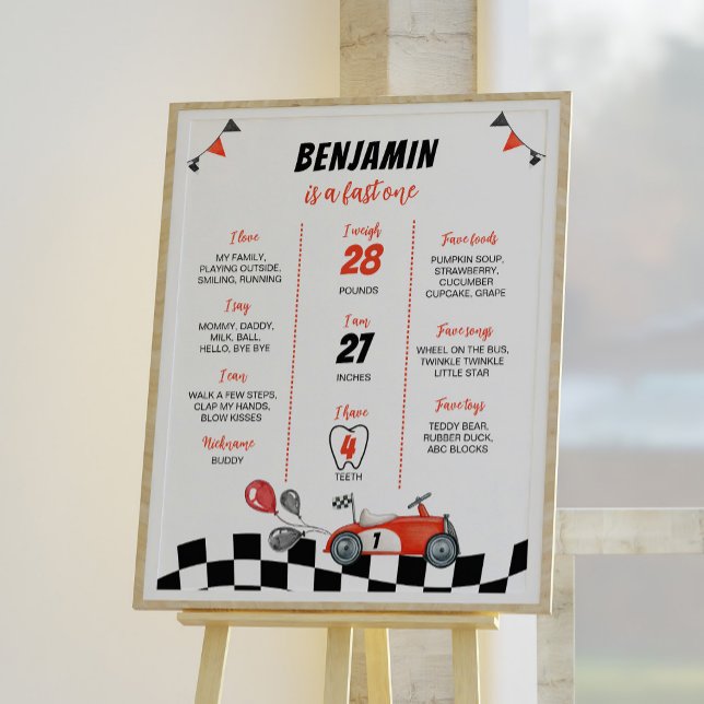 Vintage Race Car Birthday Party Milestone Poster (Creator Uploaded)