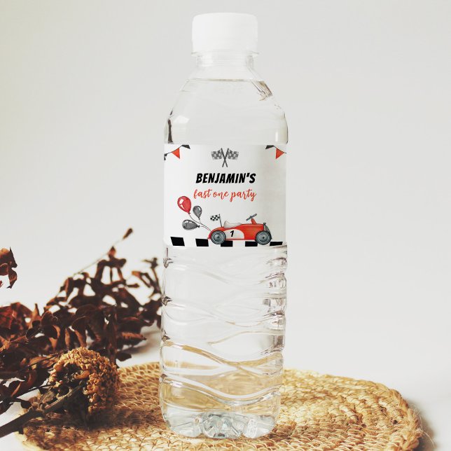 Vintage Race Car Birthday Water Bottle Label (Creator Uploaded)