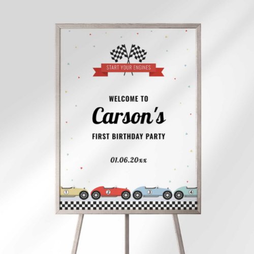 Vintage Race Car Birthday Welcome Sign