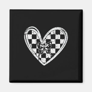 Vintage Race Car Checker Flag Racing Heart Auto Bu Magnet