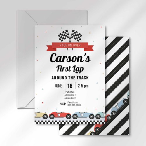 Vintage Race Car First Lap Birthday Invitation