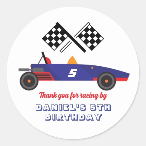 Vintage Race Car for Kids Boys Birthday Party Classic Round Sticker