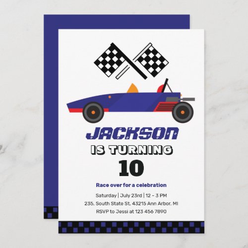 Vintage Race Car Kids Boys Birthday Invitation