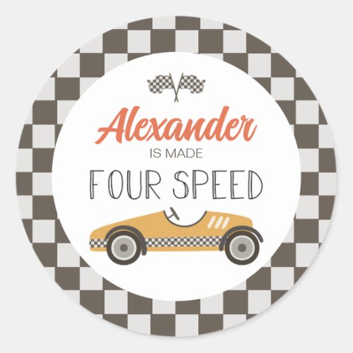 Vintage Race Car made FOUR Speed Birthday Classic Round Sticker