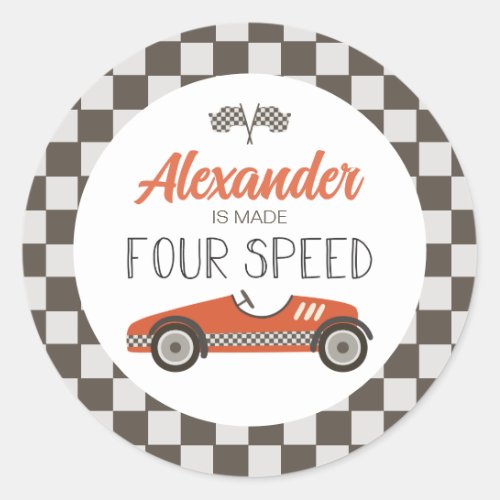 Vintage Race Car made FOUR Speed Birthday Classic Round Sticker