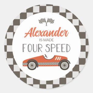 Vintage Race Car made FOUR Speed Birthday Classic Round Sticker
