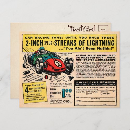 Vintage Race Car Mail Order Postcard