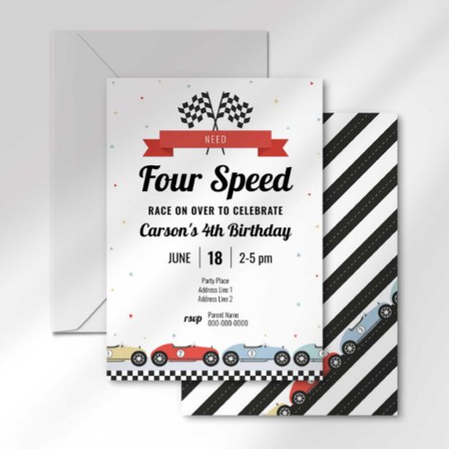 Vintage Race Car Need 4 Speed Birthday Invitation