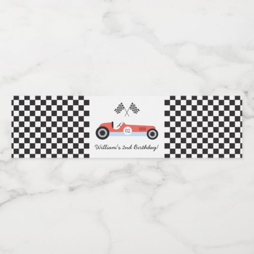 Vintage Race Car Party Water Bottle Label