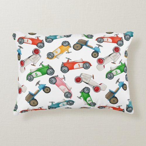 Vintage Race Car Pattern Accent Pillow