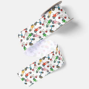 Vintage Race Car Pattern Satin Ribbon