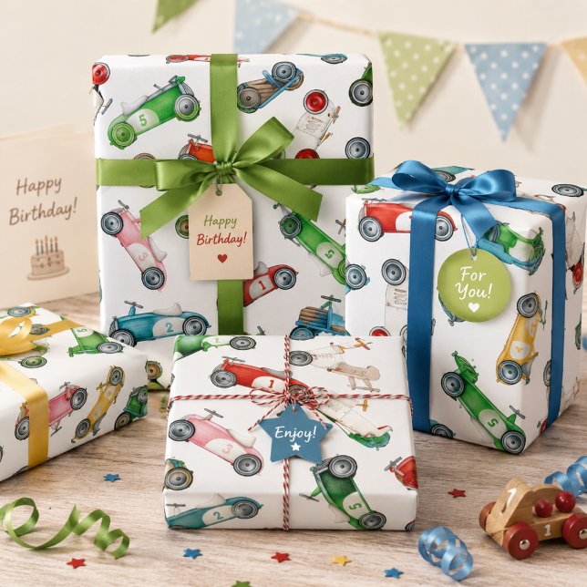 Vintage Race Car Pattern Wrapping Paper Sheets (Creator Uploaded)